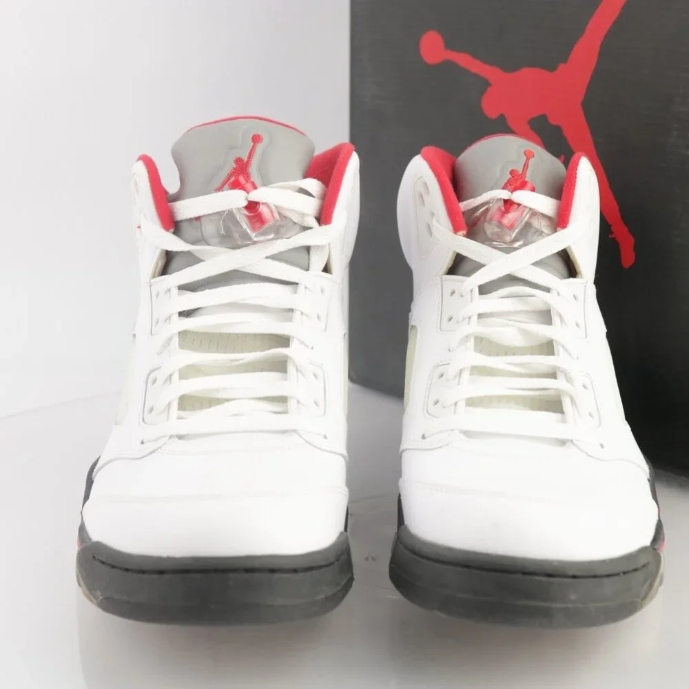 Air Jordan 5 Retro Mens White Fire Red Sneaker Size 10 Black 2013 Shoes With Box